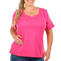 Plus Solid Sweetheart Neck Short Sleeve Top