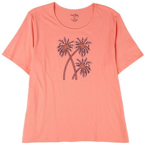 Coral Bay Plus Embroidered Palm Tree Short Sleeve