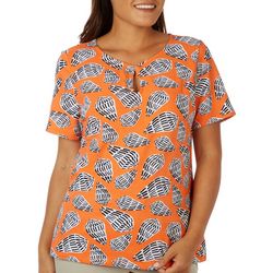 Coral Bay Plus Graphic Keyhole Twist Short Sleeve Top