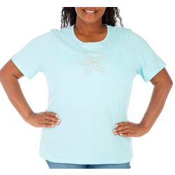 Coral Bay Plus Solid Jeweled Starfish Short Sleeve Top