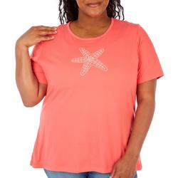 Plus Solid Jeweled Starfish Silhouette Short Sleeve Top