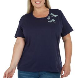 Coral Bay Plus Dragonfly Scoop Neck Short Sleeve Top