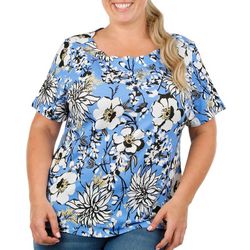 Coral Bay Plus Floral Print Scalloped Short Sleeve Top