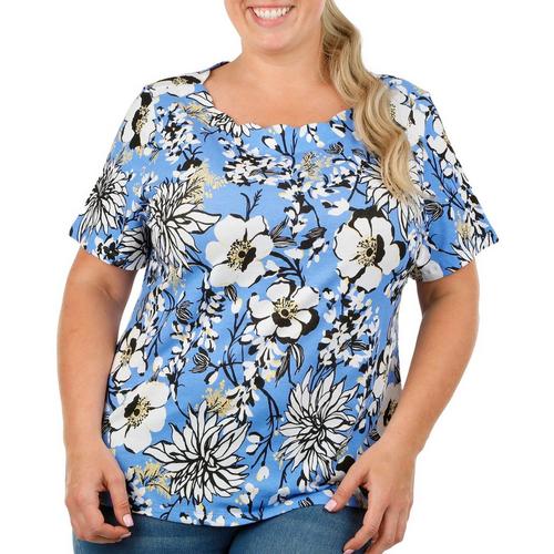 Coral Bay Plus Floral Print Scalloped Short Sleeve