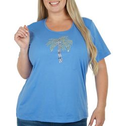 Coral Bay Plus Embellished Palm Tree Short Sleeve Top