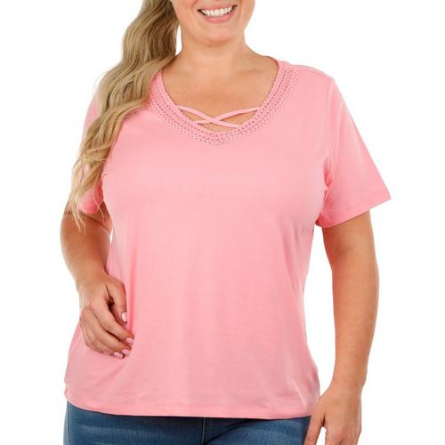 Coral Bay Plus Solid Lace V-Neck Short Sleeve