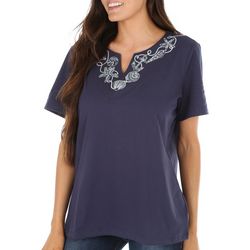 Coral Bay Plus Nautical Embellished Notched Neckline Tee