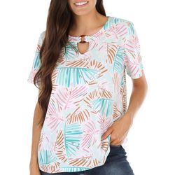 Coral Bay Plus Fronds O-Ring Keyhole Short Sleeve Top