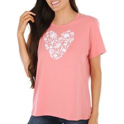 Plus Solid Jeweled Floral Heart Short Sleeve Top