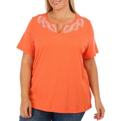 Coral Bay Plus Split Embrodered Frond Short Sleeve Tee