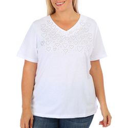 Coral Bay Plus Embellished Hearts Solid Short Sleeve Top