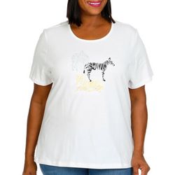 Coral Bay Plus Embroidered Zebra Short Sleeve Top