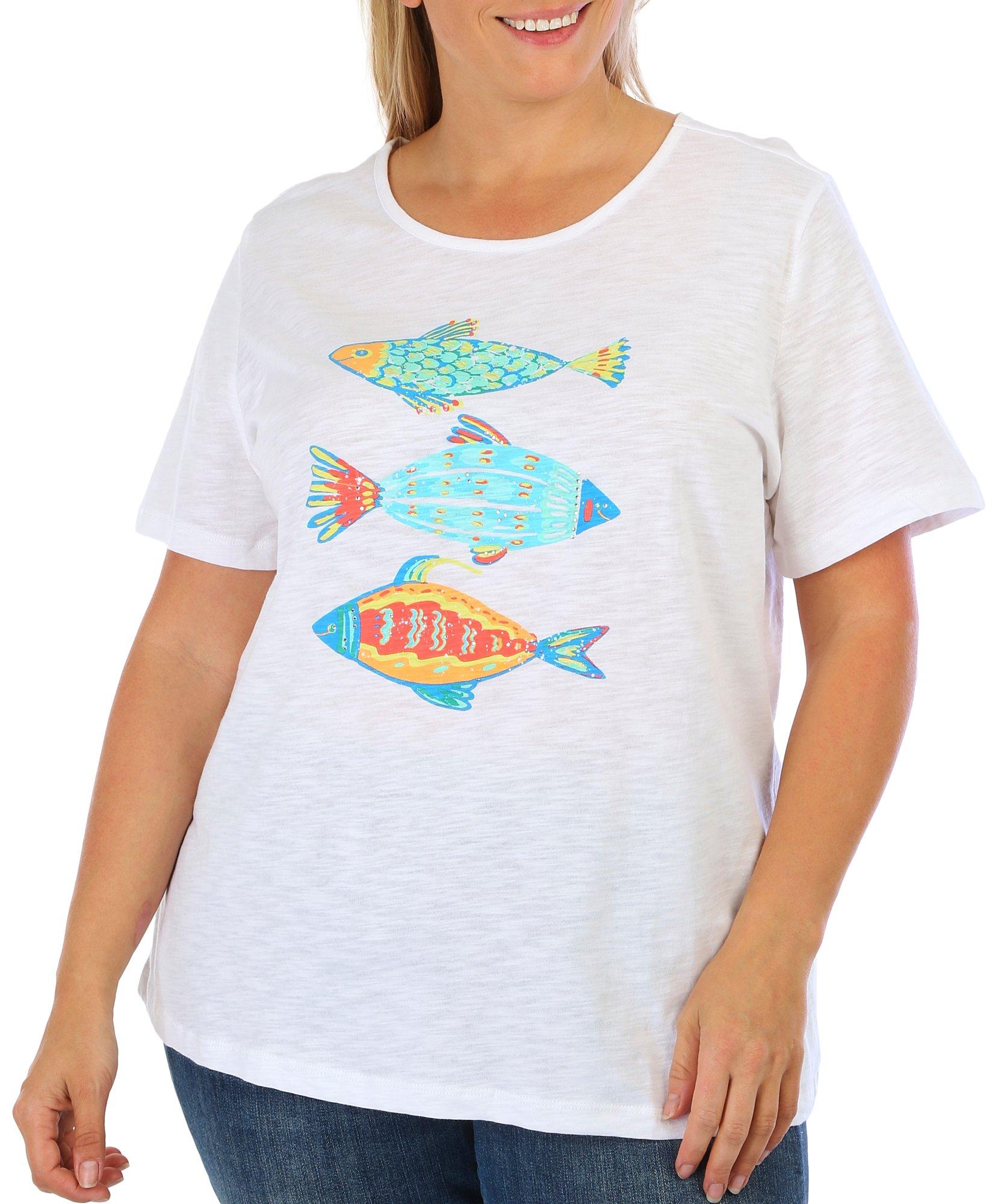 Coral Bay Plus Embellished Fish Short Sleeve Top