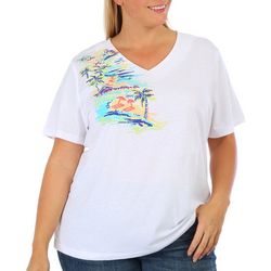 Coral Bay Plus Embellished Beach Short Sleeve Top