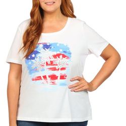 Coral Bay Plus Americana Palms Jeweled Short Sleeve Top