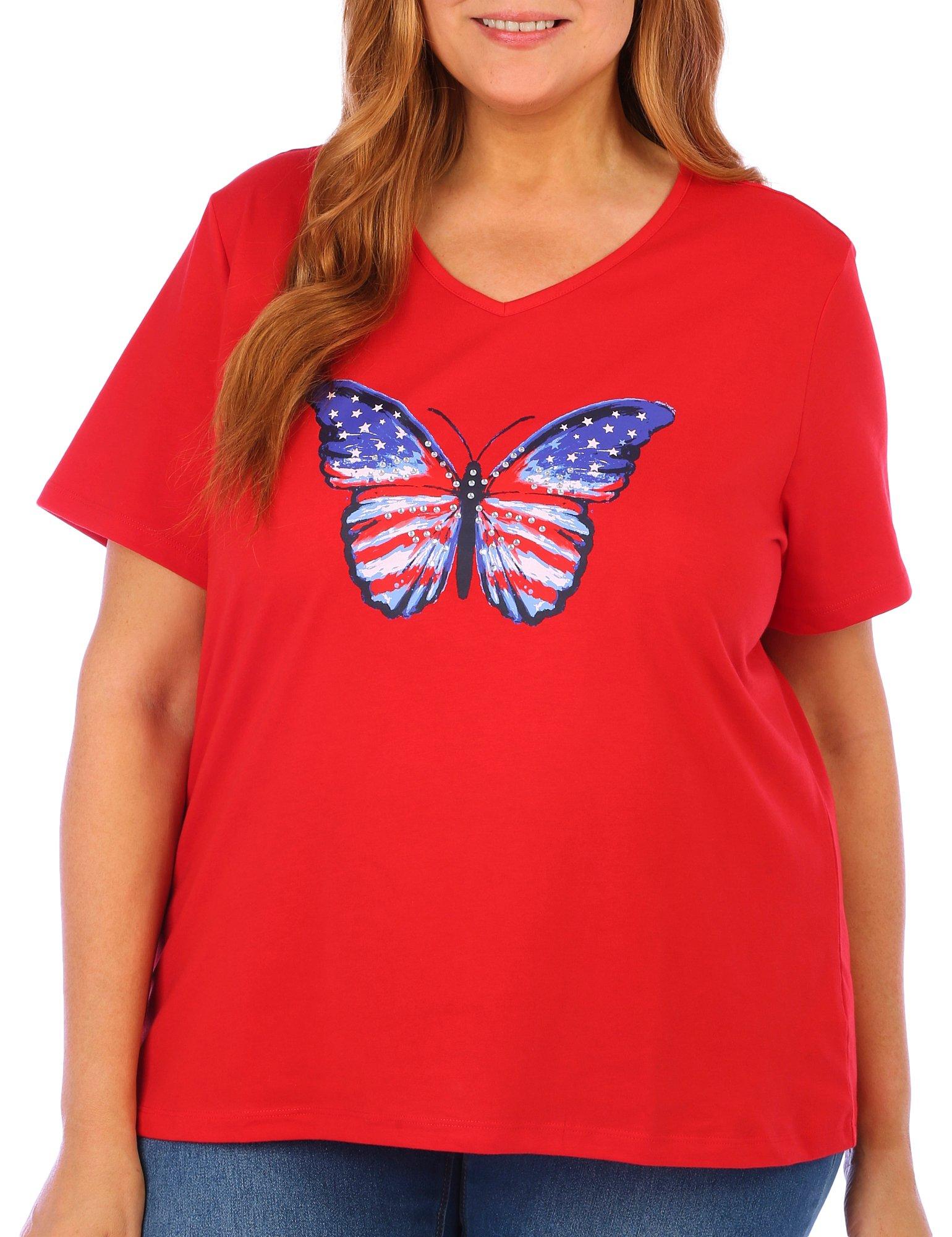 Coral Bay Plus Americana Jewel Butterfly Short Sleeve Top