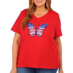 Coral Bay Plus Americana Jewel Butterfly Short Sleeve Top