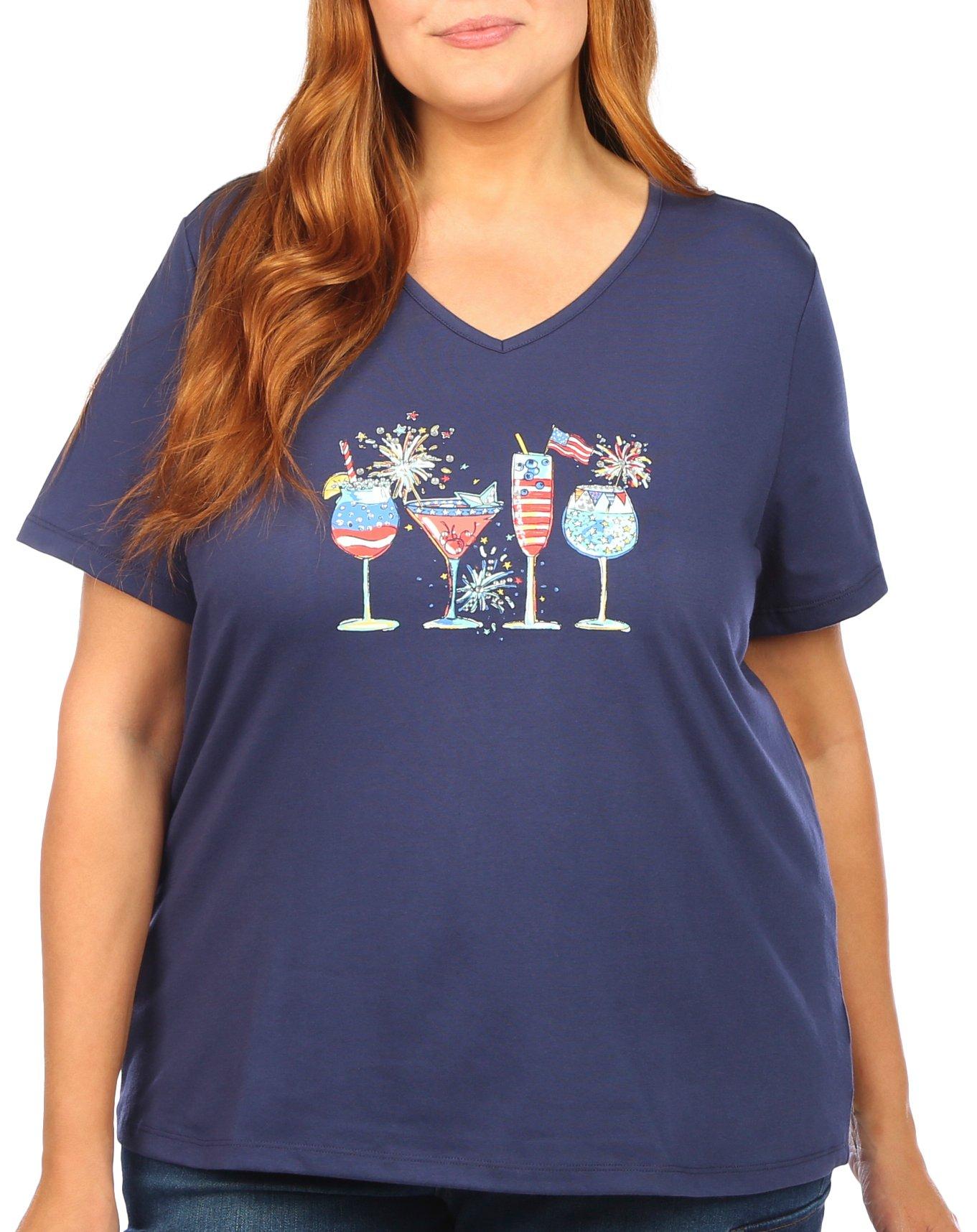 Coral Bay Plus Americana Cocktails Jewel Short Sleeve Top