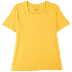 Plus Solid Square Neck Short Sleeve Top