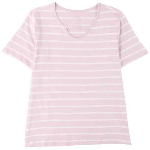 Coral Bay Plus Striped Scoop Keyhole Short Sleeve