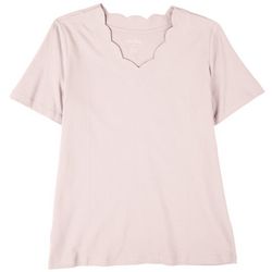 Coral Bay Plus Solid Scalloped V-Neck Short Sleeve Top