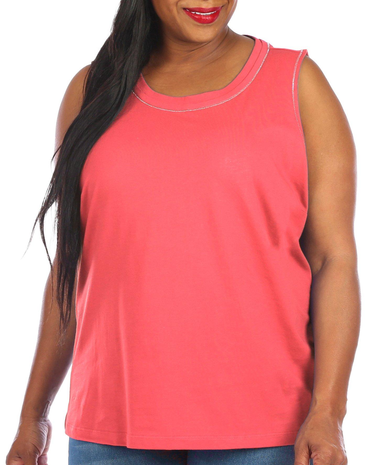 Coral Bay Plus Solid Embellished Round Neck Tank Top