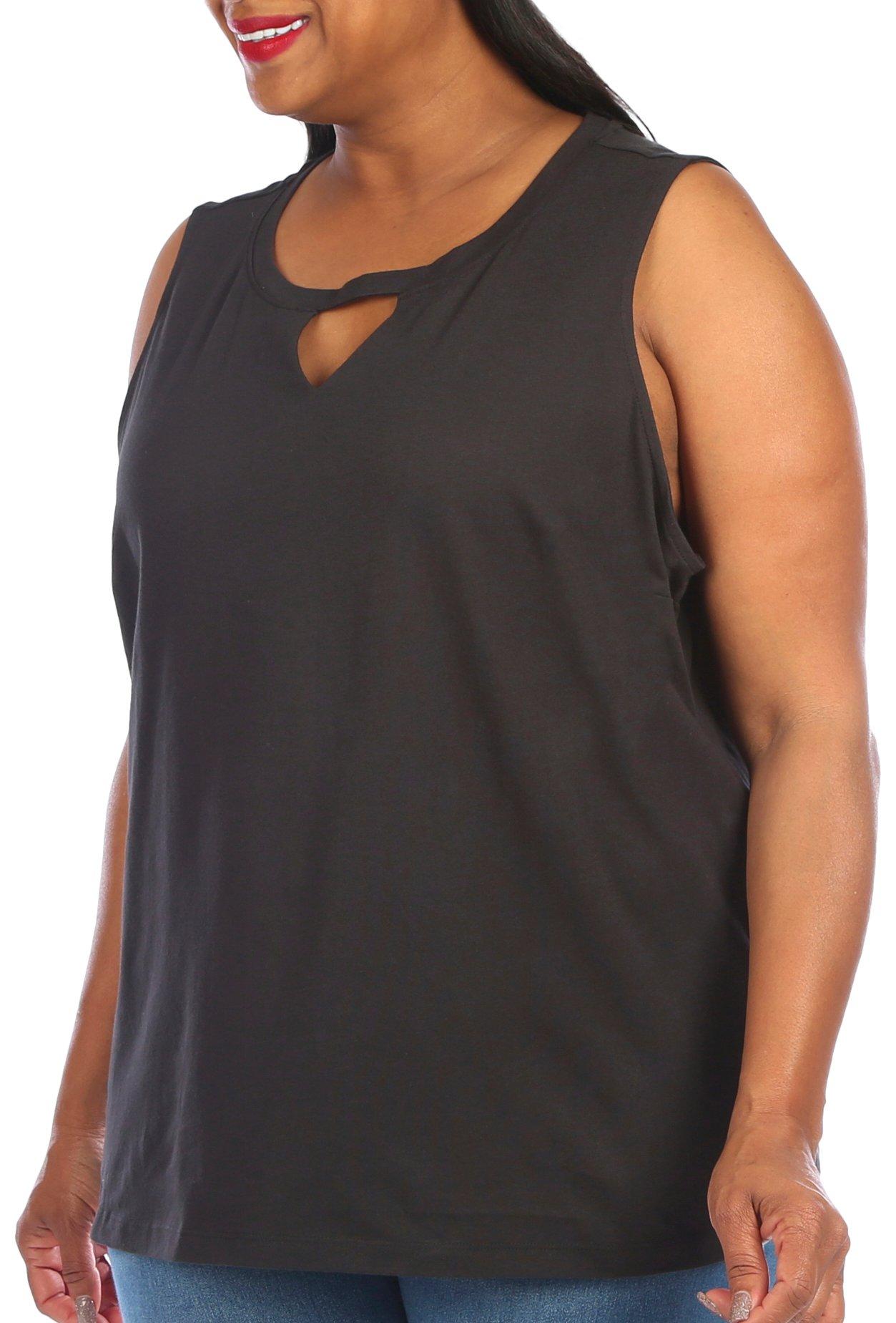 Plus Solid Keyhole Round Neck Tank Top