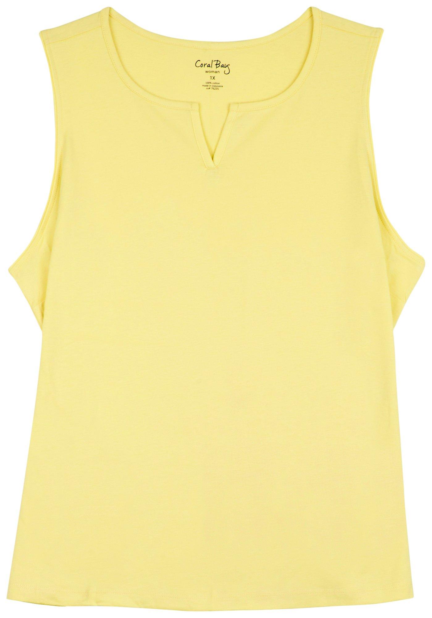 Coral Bay Plus Solid Split Neck Sleeveless Top