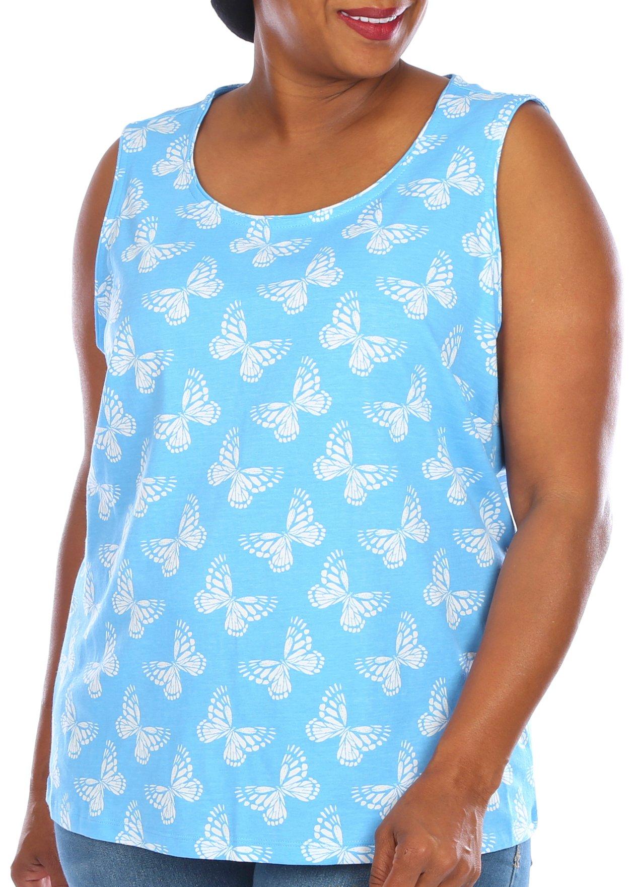 Coral Bay Plus Butterfly Print Scoop Neck Tank Top