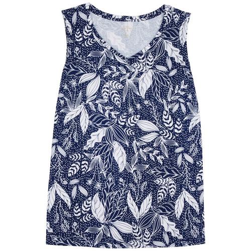 Coral Bay Plus Tropical Fronds Print Scoop Neck