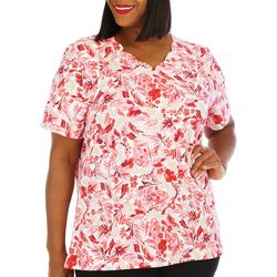 Coral Bay Plus Floral Print Scalloped Edge Top