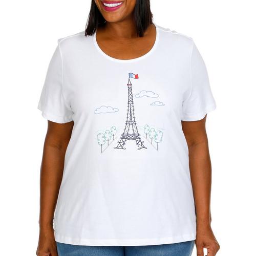 Coral Bay Plus Embroidered Eiffel Tower Short Sleeve