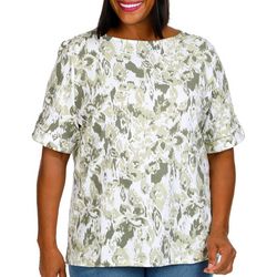 Coral Bay Plus Abstract Print Roll Tab Sleeve Top