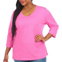 Coral Bay Plus Solid V-Neck 3/4 Sleeve Top