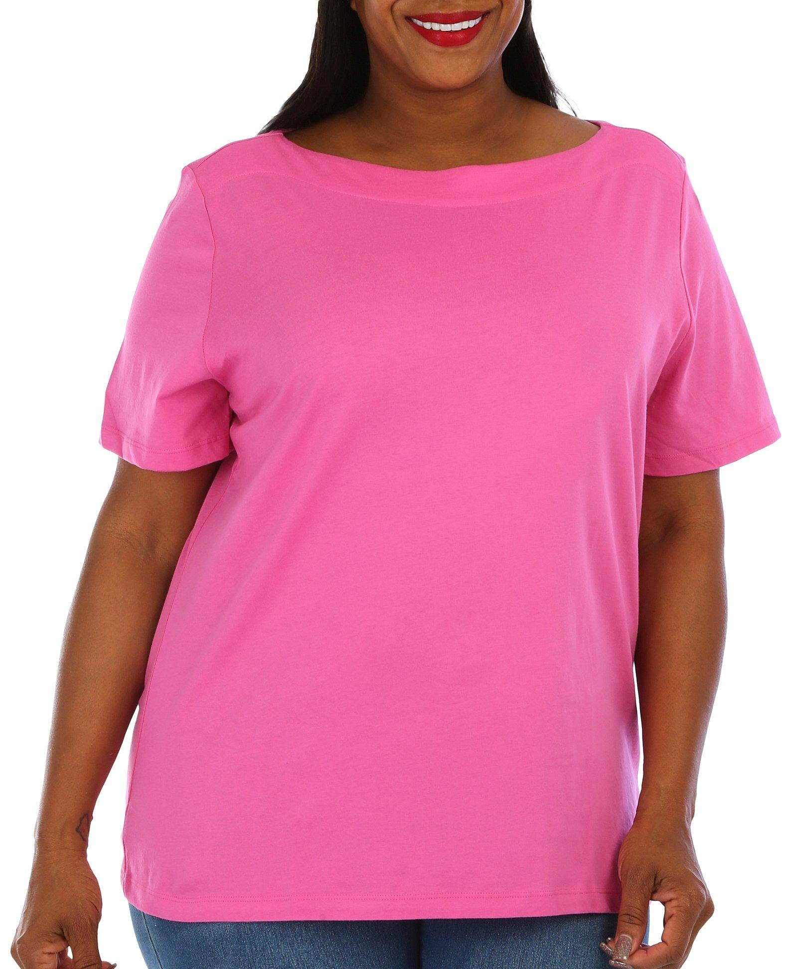 Coral Bay Plus Solid Boat Neck Short Sleeve Top