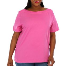 Coral Bay Plus Solid Boat Neck Short Sleeve Top