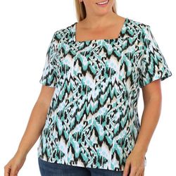 Coral Bay Plus Print Square Neck Short Sleeve Top