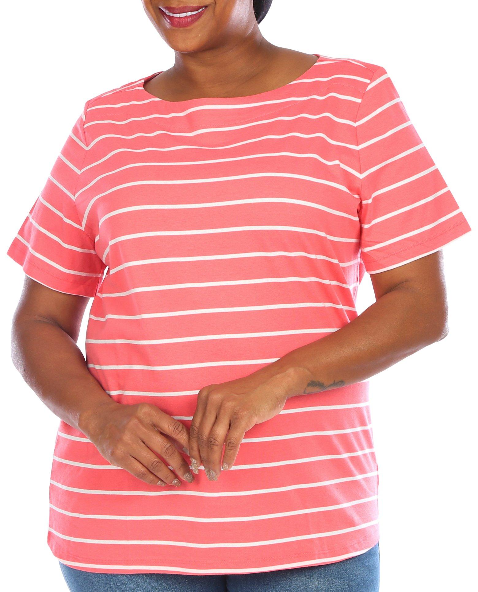 Coral Bay Plus Stripes Boat Neck Short Sleeve Top