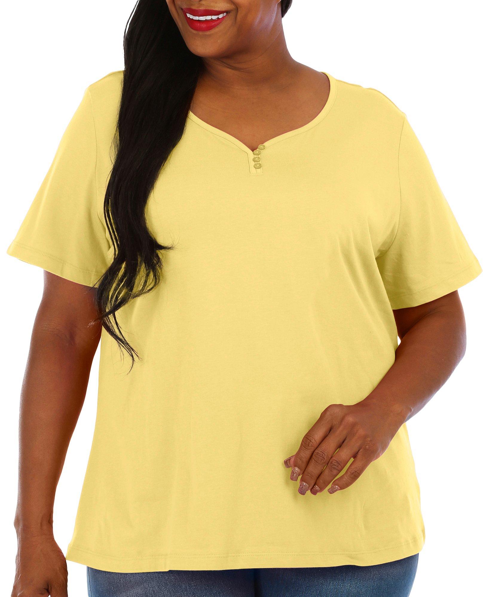 Coral Bay Plus Solid Short Sleeve Henley Top
