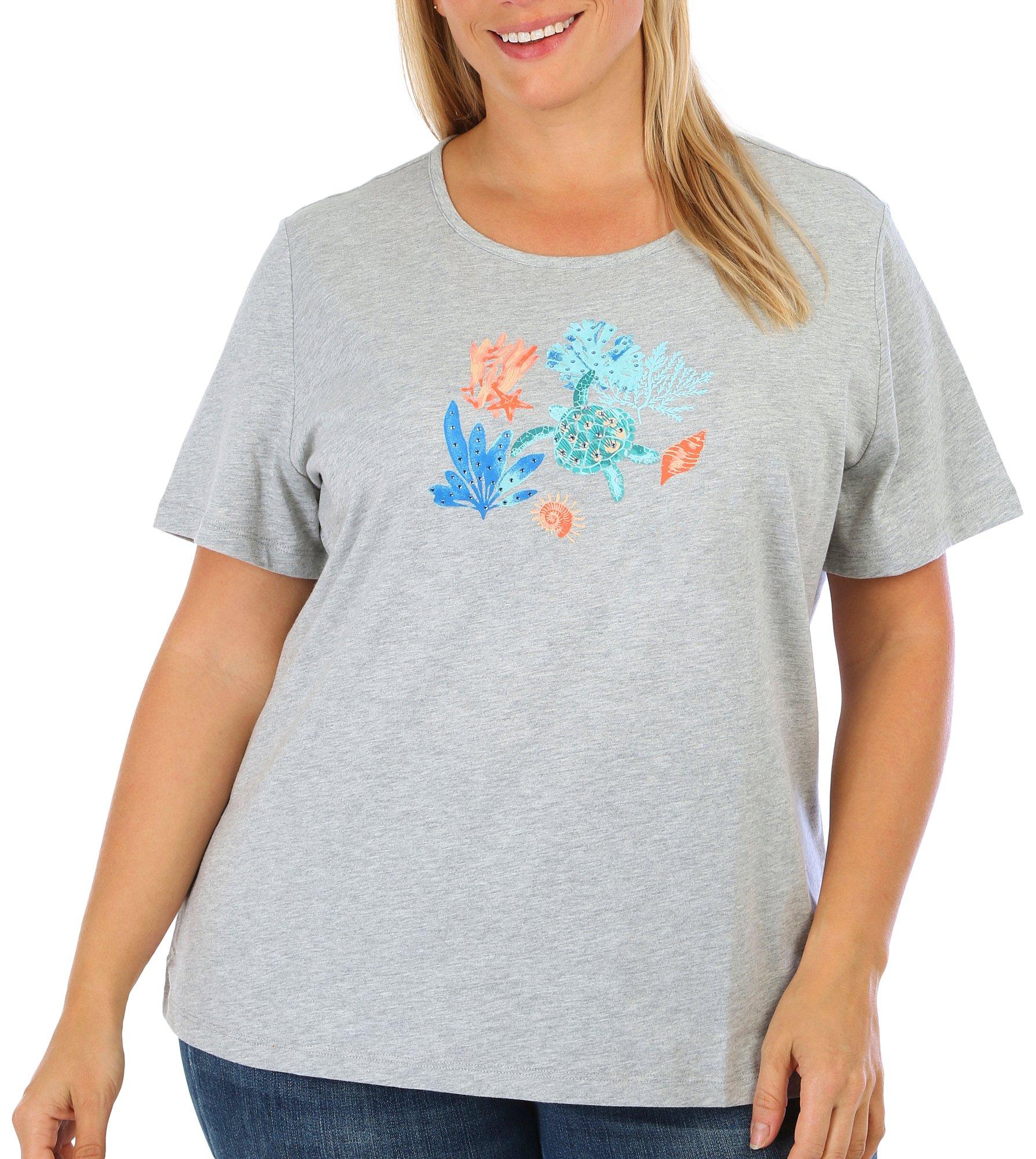 Coral Bay Plus Embellished Under The Sea Short Sleeve Top