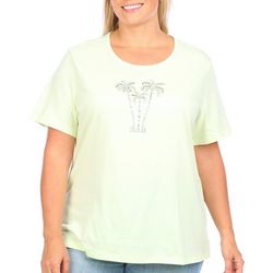 Coral Bay Plus Embellished Palm Trees Short Sleeve Top