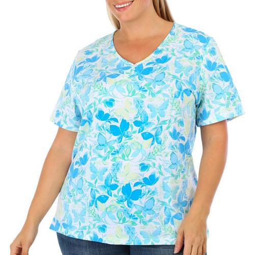 Coral Bay Plus Butterfly Print Henley Short Sleeve