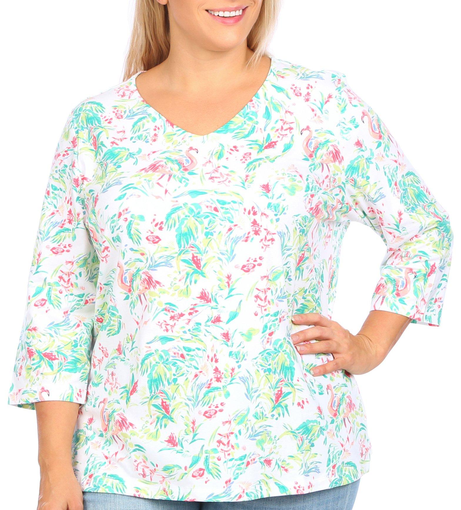 Coral Bay Plus Flamingo 3/4 Sleeve Top