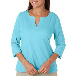 Coral Bay Plus Solid Notch Neck 3/4 Sleeve Top