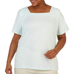 Coral Bay Plus Solid Envelope Square Neck Short Sleeve Top