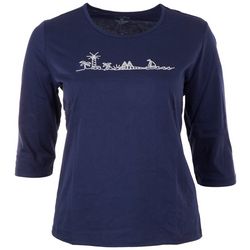 Coral Bay Plus Embroidered Scene 3/4 Sleeve Top