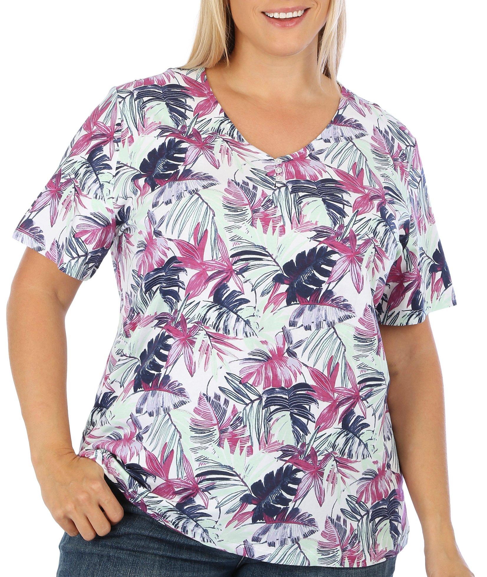 Coral Bay Plus Frond Print Henley Short Sleeve