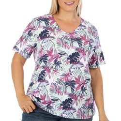 Coral Bay Plus Frond Print Henley Short Sleeve Top