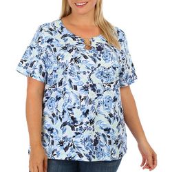 Coral Bay Plus Fronds Print O-Ring Keyhole Short Sleeve Top