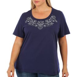 Coral Bay Plus Sealife Embroidery Short Sleeve Top